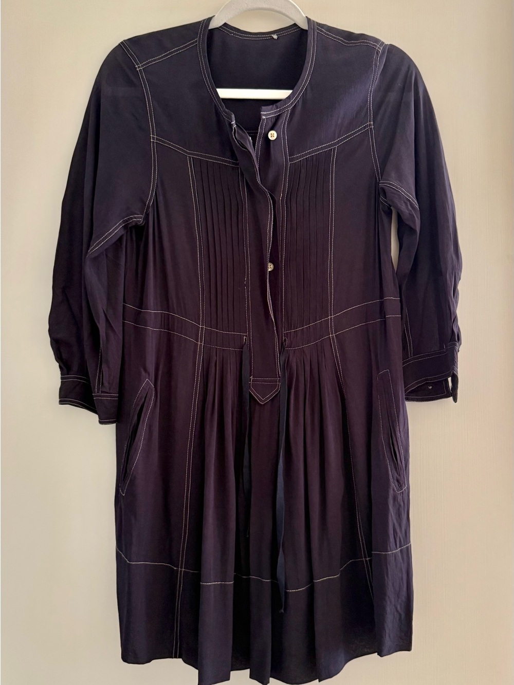 Isabel Marant Navy Blue Button-Front Long-Sleeve Dress size small